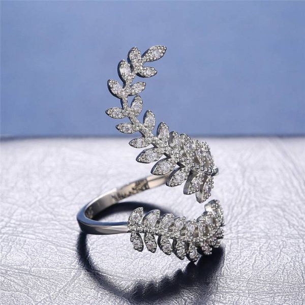 Graceful Leaves Both End of Open Ring Silver Color Girl Cocktail Party Rings Shine Crystal Zircon Fashion Women Jewelry - Image 4