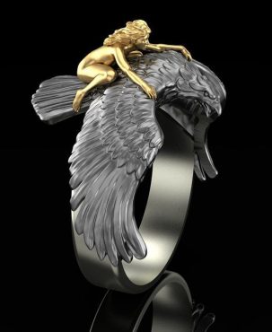 Vintage Metal Two-tone Silver Color Flying Eagle Finger Rings Punk Jewelry Gold Color Naked Girl Fashion Rings Hip Hop