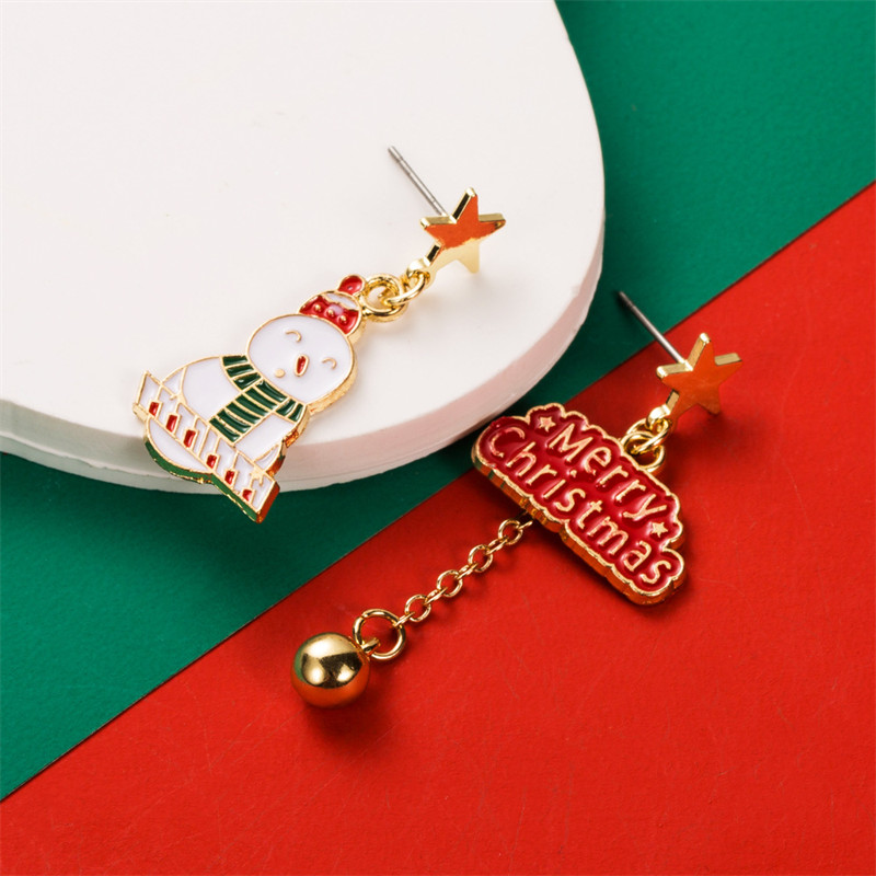 Christmas Stud Earrings Personalized Christmas Tree Old Snowflake Snowman Asymmetric Ear Rings - 图片 3