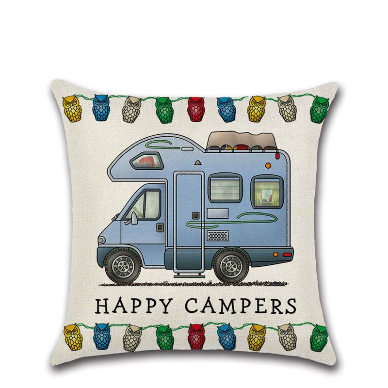 Cross-Border New Arrival Cartoon Camper RV Dining Car Series Happy Campers Linen Pillow Cover - Image 14