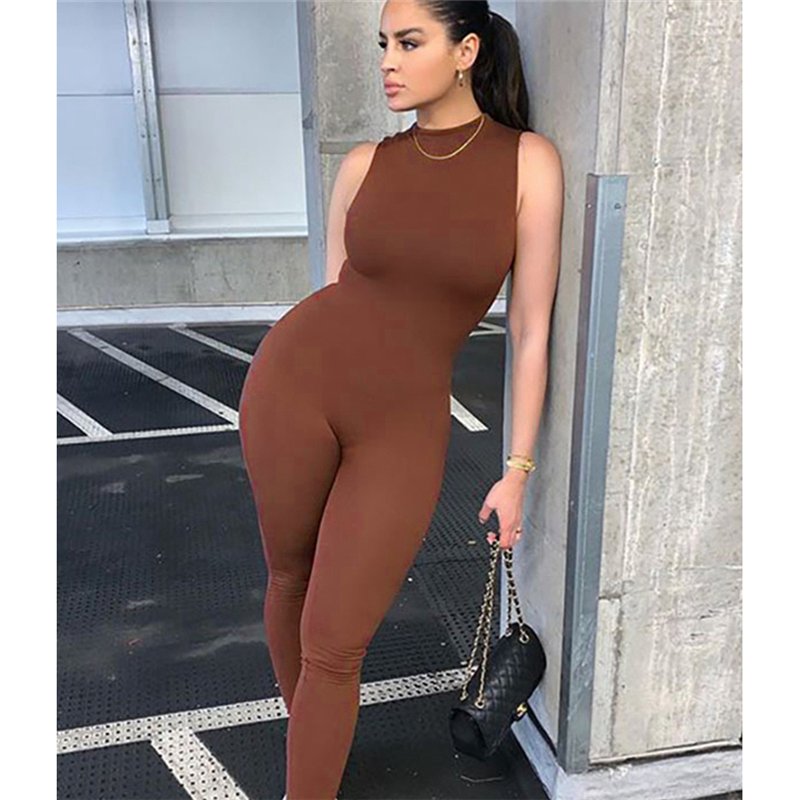 Nibber Basic Bodycon Jumpsuit For Women‘s Clothing Casual Brown Fitness Rompers 2024 Y2K Playsuit Activity Streetwear Overalls - 图片 25