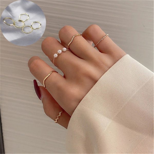 5pcs/set Simple Geometric Shape Pearl Rings for Women  Version Personalized Index Finger - Image 14