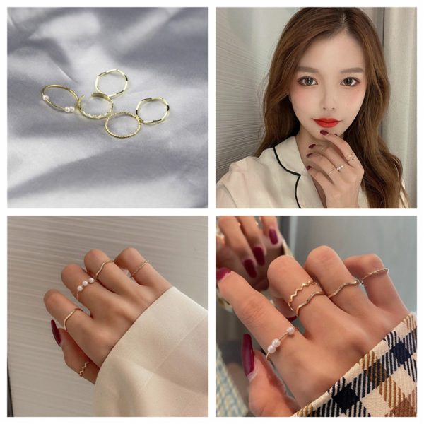 5pcs/set Simple Geometric Shape Pearl Rings for Women  Version Personalized Index Finger - Image 15