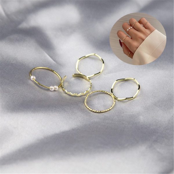 5pcs/set Simple Geometric Shape Pearl Rings for Women  Version Personalized Index Finger - Image 11