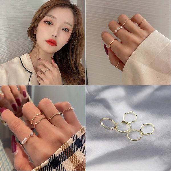 5pcs/set Simple Geometric Shape Pearl Rings for Women  Version Personalized Index Finger - Image 12