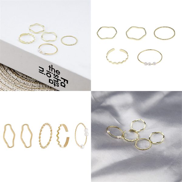 5pcs/set Simple Geometric Shape Pearl Rings for Women  Version Personalized Index Finger - Image 24