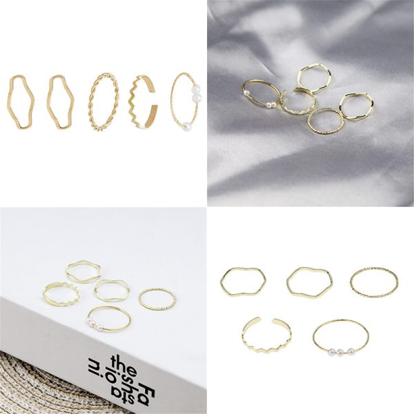 5pcs/set Simple Geometric Shape Pearl Rings for Women  Version Personalized Index Finger - Image 25