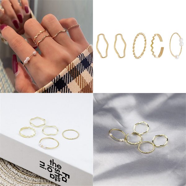 5pcs/set Simple Geometric Shape Pearl Rings for Women  Version Personalized Index Finger - Image 26