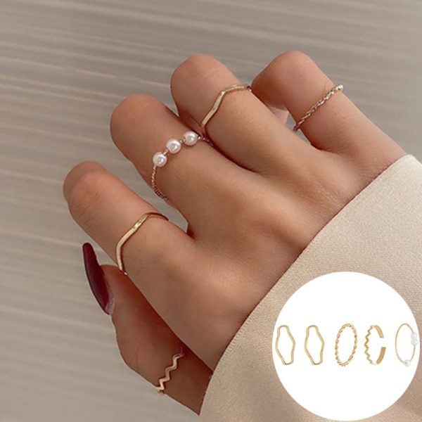 5pcs/set Simple Geometric Shape Pearl Rings for Women  Version Personalized Index Finger - Image 16