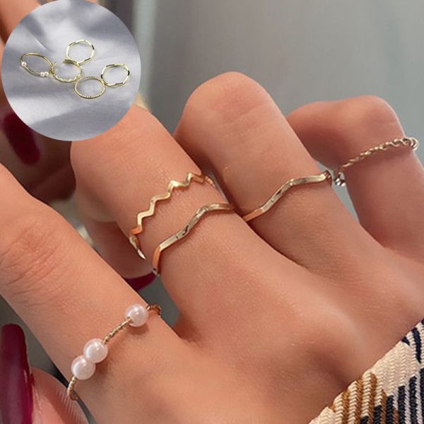 5pcs/set Simple Geometric Shape Pearl Rings for Women  Version Personalized Index Finger - Image 17