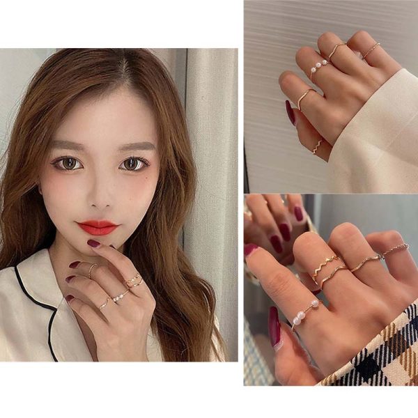 5pcs/set Simple Geometric Shape Pearl Rings for Women  Version Personalized Index Finger - Image 19