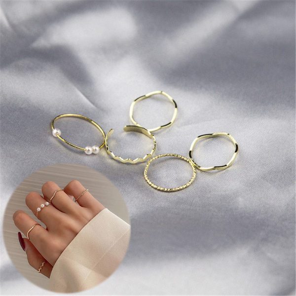 5pcs/set Simple Geometric Shape Pearl Rings for Women  Version Personalized Index Finger - Image 20