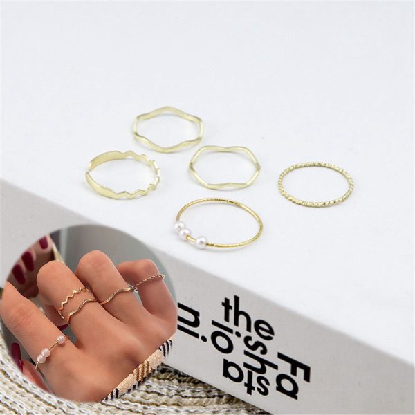 5pcs/set Simple Geometric Shape Pearl Rings for Women  Version Personalized Index Finger - Image 22