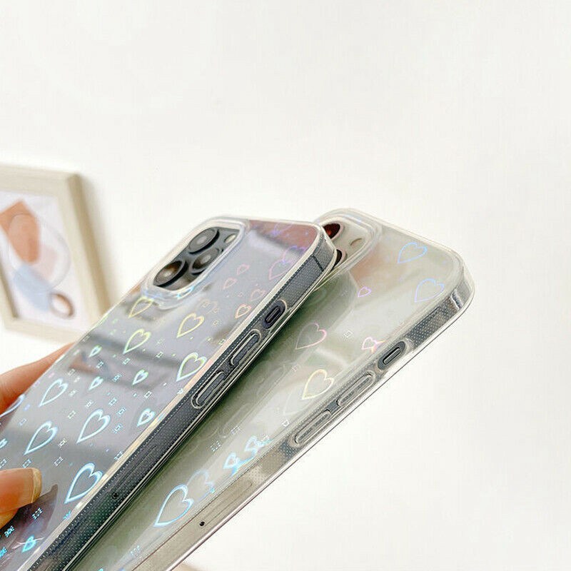 Laser Transparent Love Heart Phone Case Back Cover For iPhone 13 12 11 Pro Max X - Image 5