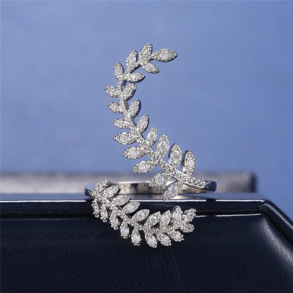 Graceful Leaves Both End of Open Ring Silver Color Girl Cocktail Party Rings Shine Crystal Zircon Fashion Women Jewelry - Image 6