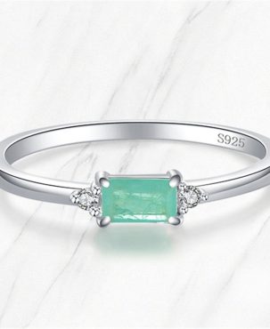 925 Silver Green Tourmaline Fashion Finger Rings For Women Fine Jewelry