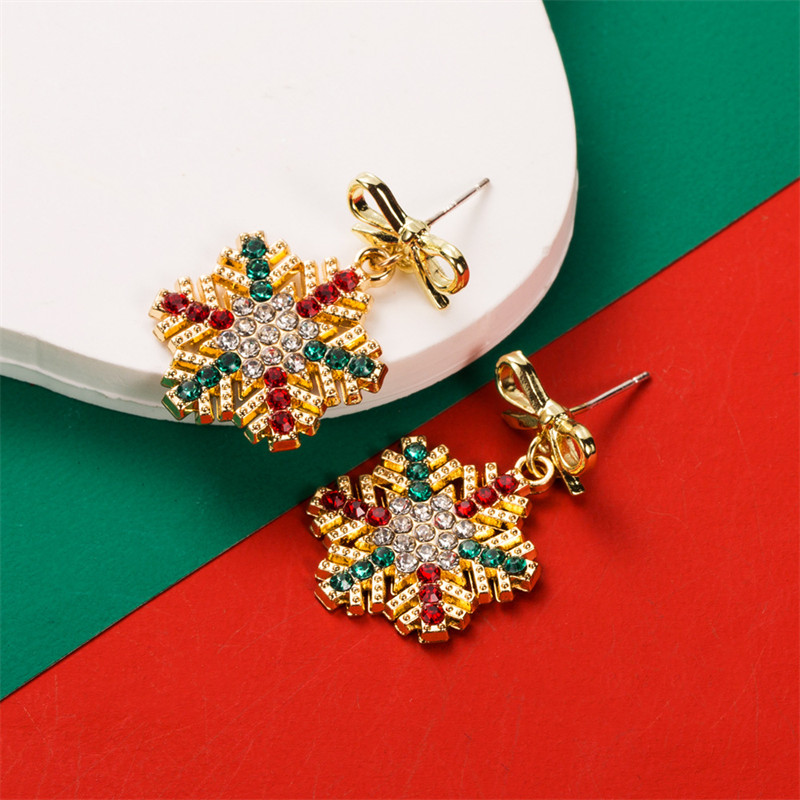 Christmas Stud Earrings Personalized Christmas Tree Old Snowflake Snowman Asymmetric Ear Rings - 图片 4