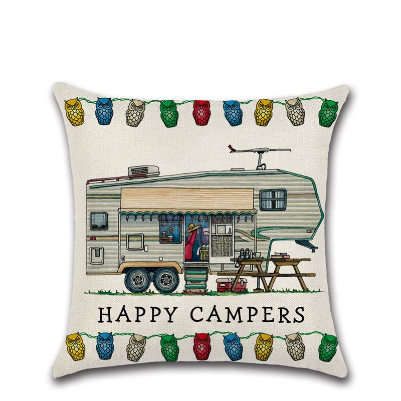 Cross-Border New Arrival Cartoon Camper RV Dining Car Series Happy Campers Linen Pillow Cover - Image 15