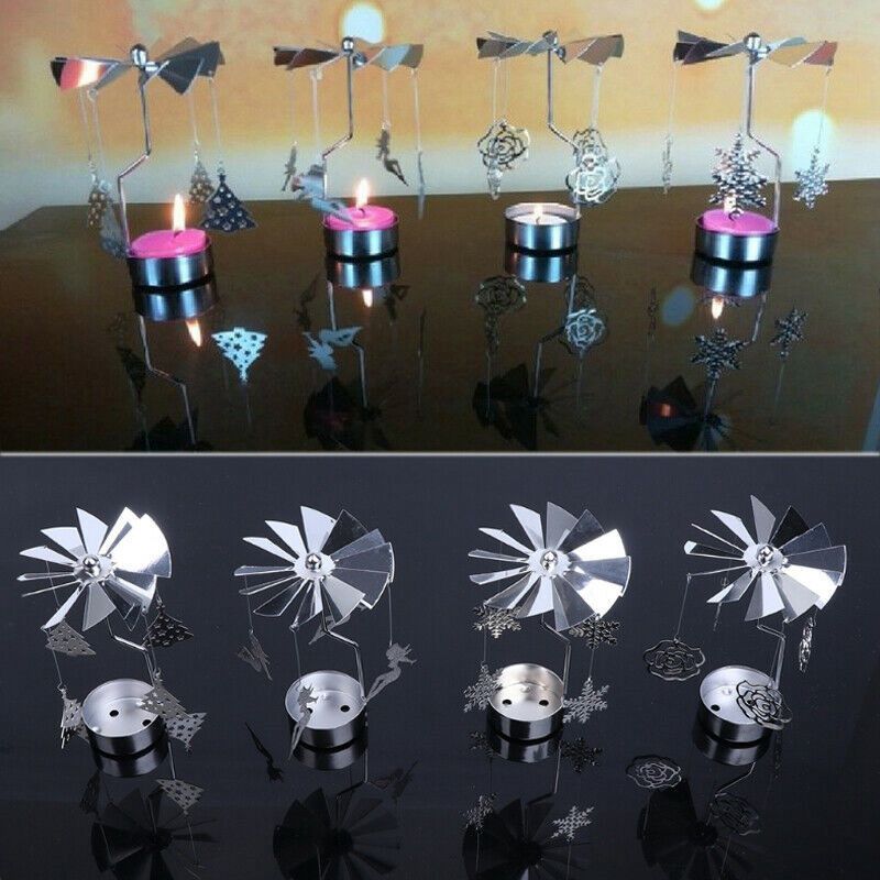 Tea Light Holder Rotary Spinning Candlestick Candle Carousel Metal Home Supply - Image 3