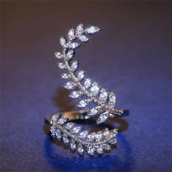 Graceful Leaves Both End of Open Ring Silver Color Girl Cocktail Party Rings Shine Crystal Zircon Fashion Women Jewelry - Image 7