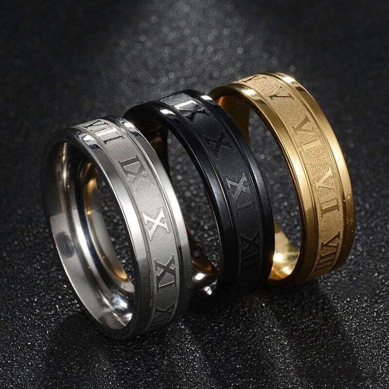 6mm Titanium Stainless Steel Rings Roman Numeral Band Ring Jewelry Accessories