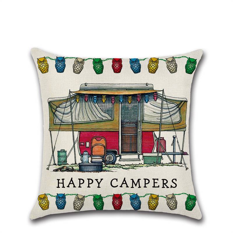 Cross-Border New Arrival Cartoon Camper RV Dining Car Series Happy Campers Linen Pillow Cover - Image 16