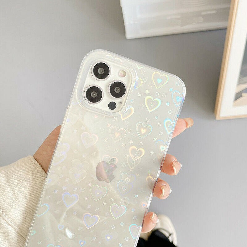 Laser Transparent Love Heart Phone Case Back Cover For iPhone 13 12 11 Pro Max X - Image 7