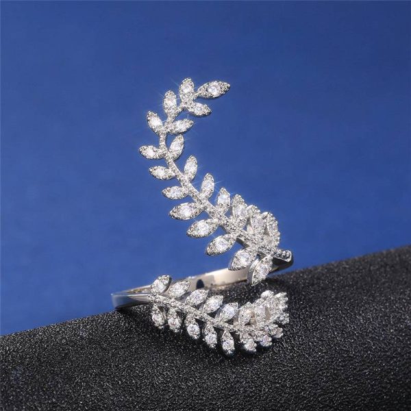 Graceful Leaves Both End of Open Ring Silver Color Girl Cocktail Party Rings Shine Crystal Zircon Fashion Women Jewelry - Image 8