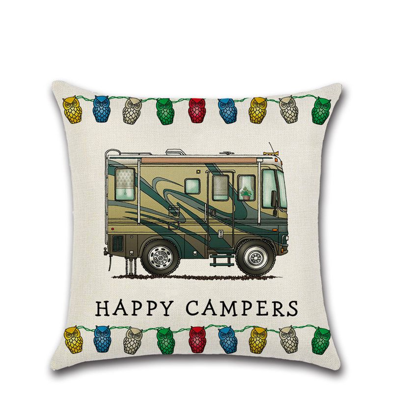 Cross-Border New Arrival Cartoon Camper RV Dining Car Series Happy Campers Linen Pillow Cover - Image 17