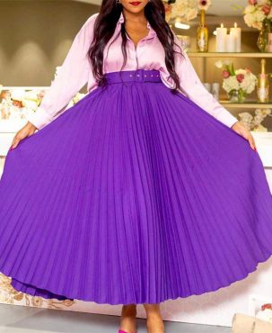 With Belt Women's Clothing High Waist Large Skirt Mid-Length Pleated Temperament Drape Skirt