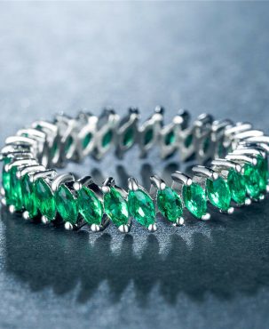 Elegant Wedding Rings For Women 925 Silver Marquise Cut Emerald Size 6-10