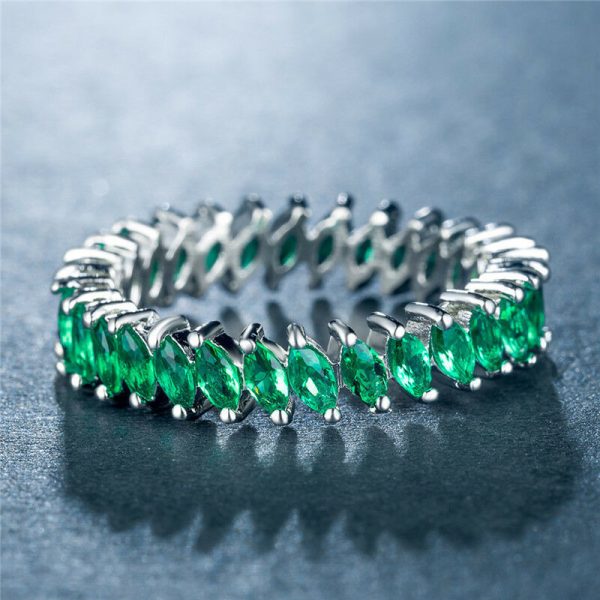 Elegant Wedding Rings For Women 925 Silver Marquise Cut Emerald Size 6-10