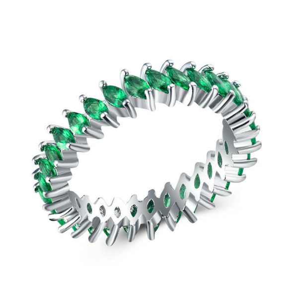 Elegant Wedding Rings For Women 925 Silver Marquise Cut Emerald Size 6-10 - Image 2