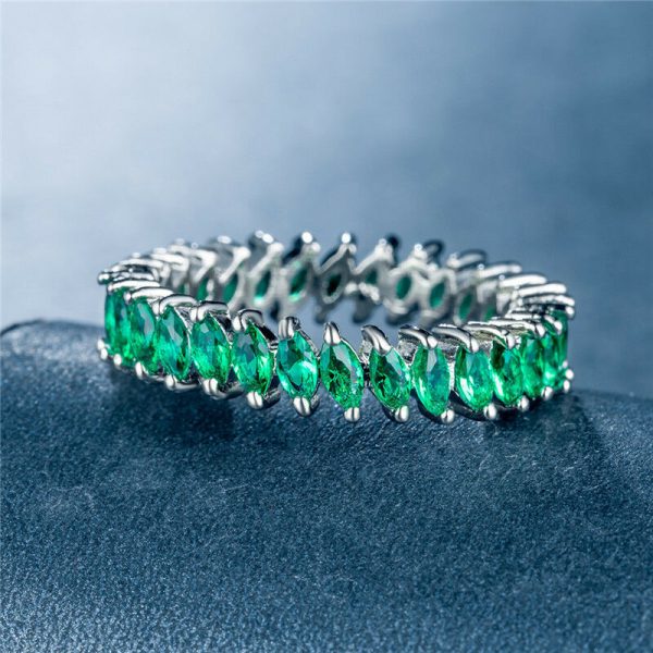 Elegant Wedding Rings For Women 925 Silver Marquise Cut Emerald Size 6-10 - Image 3