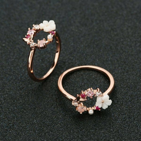 Butterfly Flowers Crystal Finger Wedding Rings Women Rose Gold Zircon Jewelry - Image 2