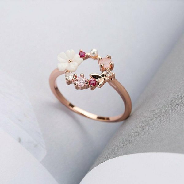 Butterfly Flowers Crystal Finger Wedding Rings Women Rose Gold Zircon Jewelry - Image 3