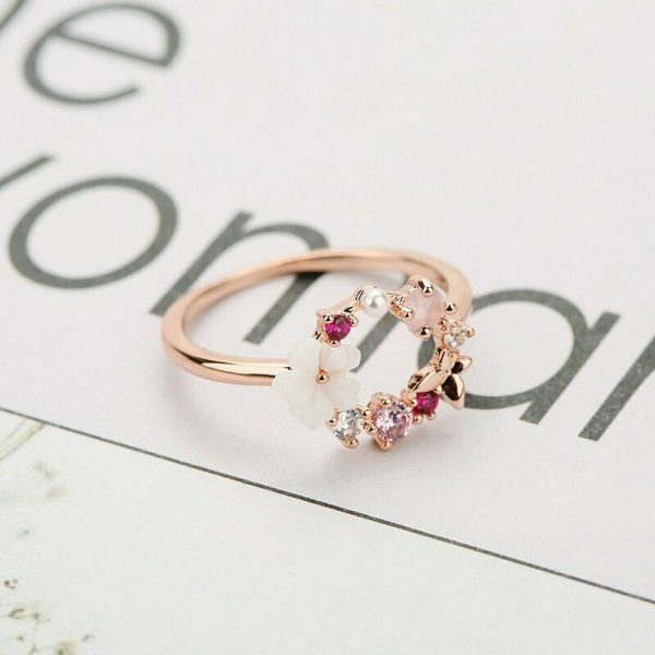 Butterfly Flowers Crystal Finger Wedding Rings Women Rose Gold Zircon Jewelry - Image 4