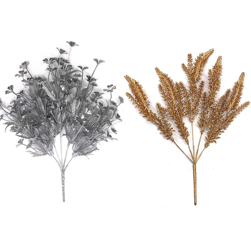 Artificial Plant Gold Silver Leaves Christmas Wedding Decorative Fake Flower Floral DIY Accessories - Image 7