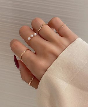 5pcs/set Simple Geometric Shape Pearl Rings for Women  Version Personalized Index Finger