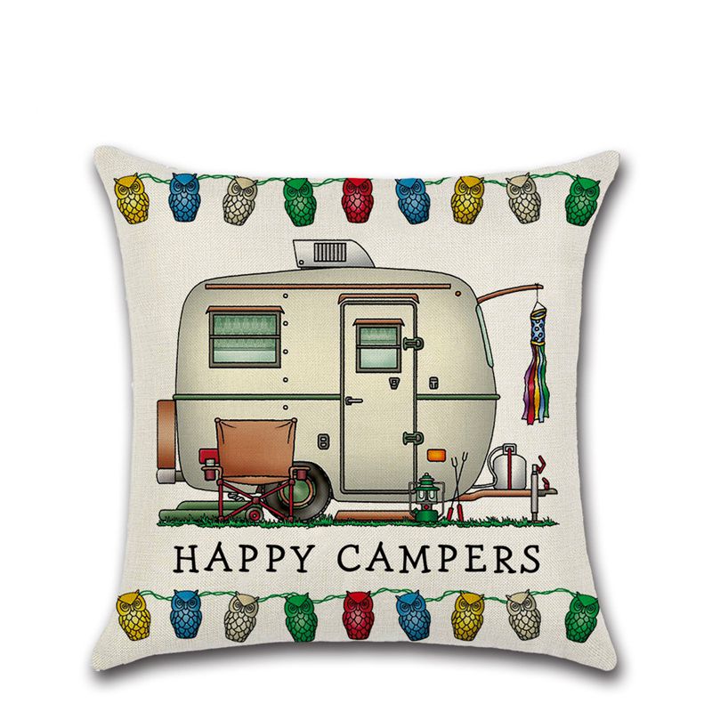 Cross-Border New Arrival Cartoon Camper RV Dining Car Series Happy Campers Linen Pillow Cover - Image 18