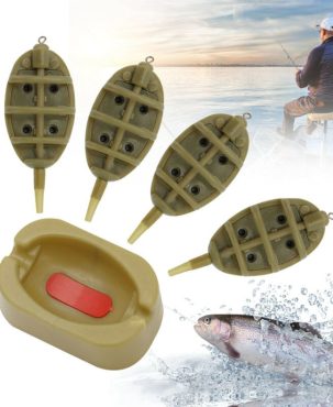 4X INLINE METHOD FEEDERS AND 1X MOULD SET FOR CARP FISHING TACKLE 15g20g25g35g