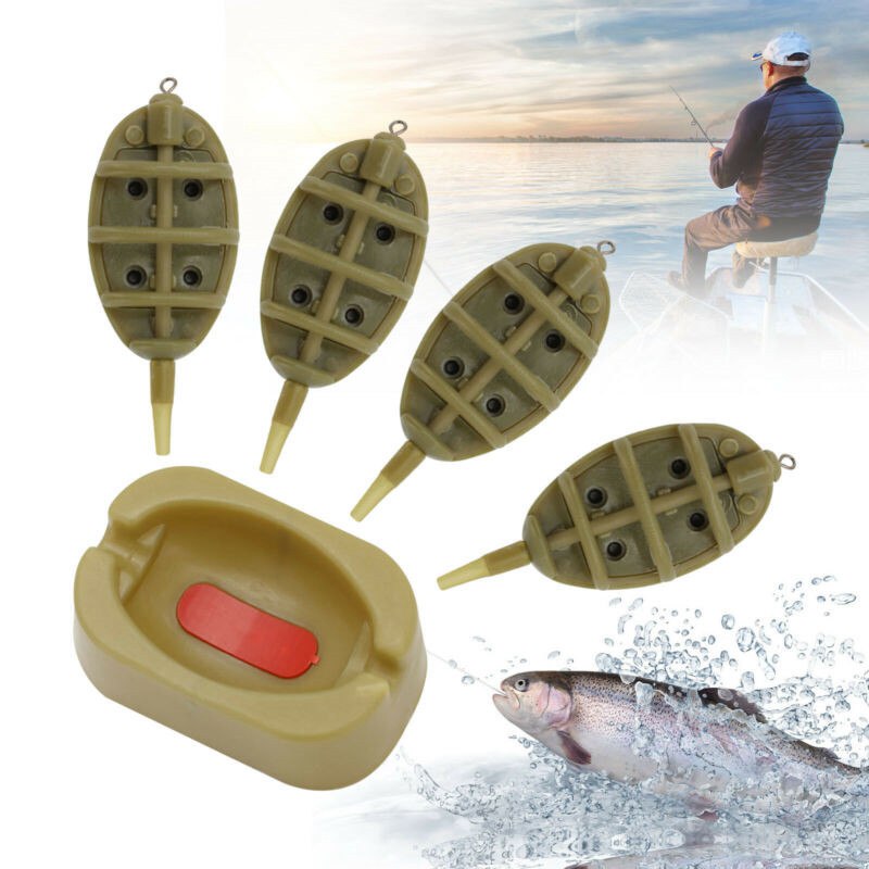 4X INLINE METHOD FEEDERS AND 1X MOULD SET FOR CARP FISHING TACKLE 15g20g25g35g