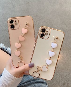 Luxury Plating Love heart chain Wrist Bracelet soft case for iphone 12 Pro Max MiNi 11 pro max X XS XR 7 8 Plus SE 2020 Cover