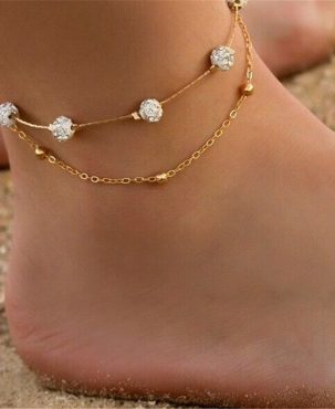 Women Round Ball Anklet Bracelet Gold Crystal Ankle Chain Beach Foot Anklets