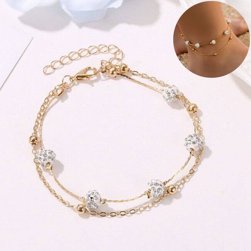 Women Round Ball Anklet Bracelet Gold Crystal Ankle Chain Beach Foot Anklets - Image 9