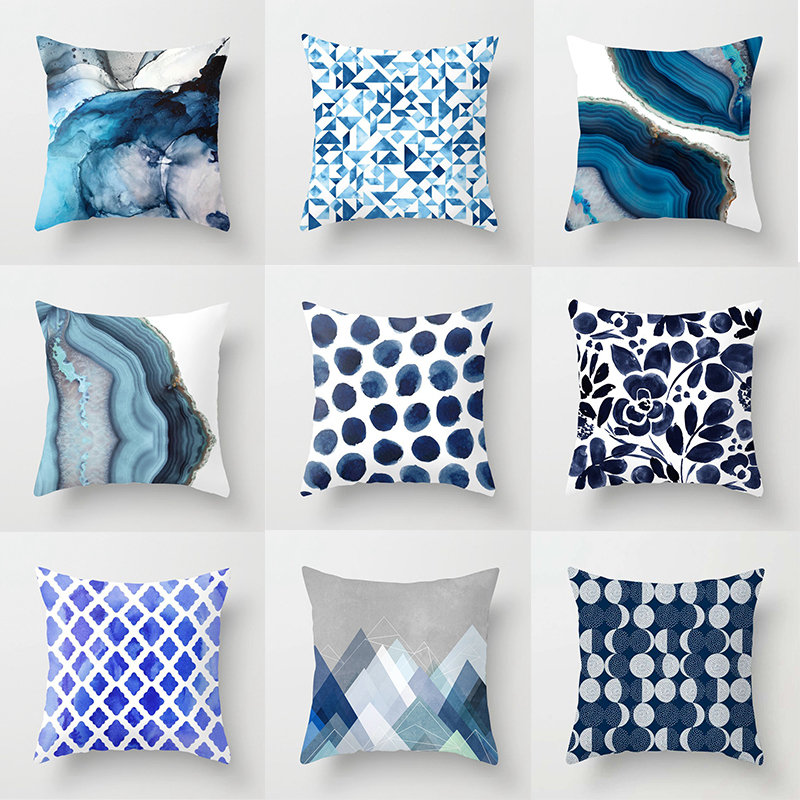 New Living Room Study Abstract Blue Printed Pillow Peach Skin Fabric Simple Fashion Cushion Car Cushion - Image 16