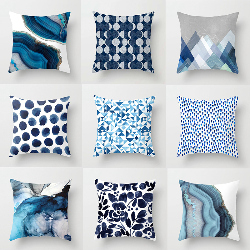 New Living Room Study Abstract Blue Printed Pillow Peach Skin Fabric Simple Fashion Cushion Car Cushion - Image 14