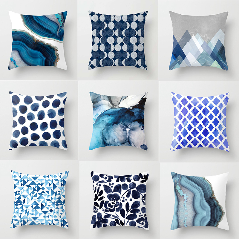 New Living Room Study Abstract Blue Printed Pillow Peach Skin Fabric Simple Fashion Cushion Car Cushion - Image 15