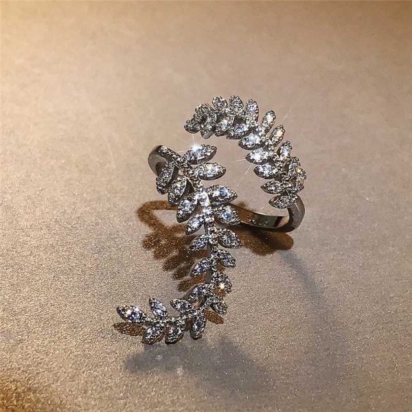 Graceful Leaves Both End of Open Ring Silver Color Girl Cocktail Party Rings Shine Crystal Zircon Fashion Women Jewelry - Image 10