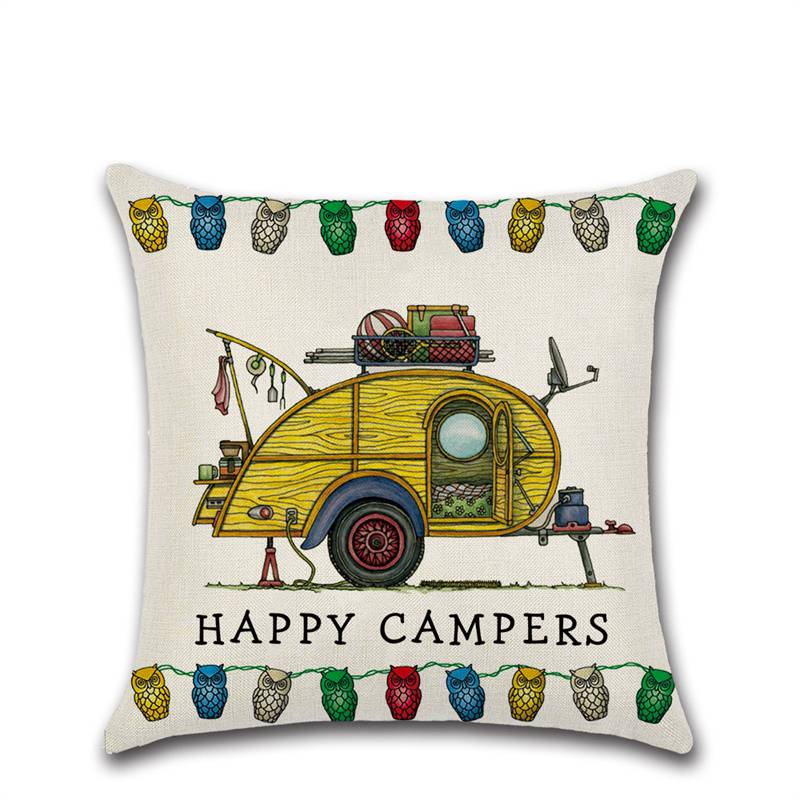 Cross-Border New Arrival Cartoon Camper RV Dining Car Series Happy Campers Linen Pillow Cover - Image 19